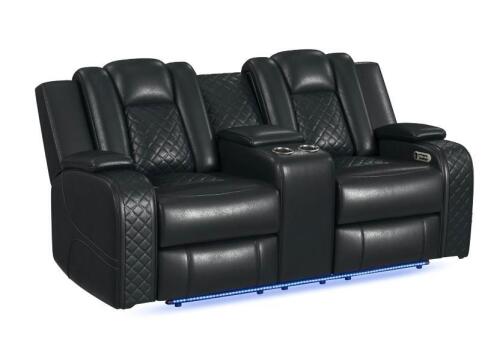 power motion loveseat with power headrest console and LED in Pebble black