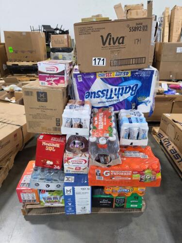 Beverages, toilet paper, protein shake, paper towels