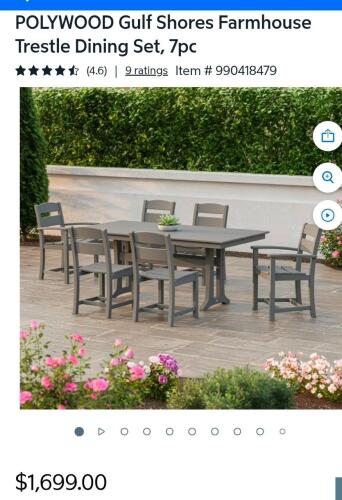 pollywood Gulf shores farmhouse trestle dining set we believe is complete but are unsure bid accordingly