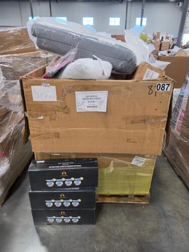Stemless martini glasses with sealer, pillows, toddler mattress, CALPAK backpack, Moen board faucet deck mount, stuffed animals, Eddie Bauer pet apparel, and more