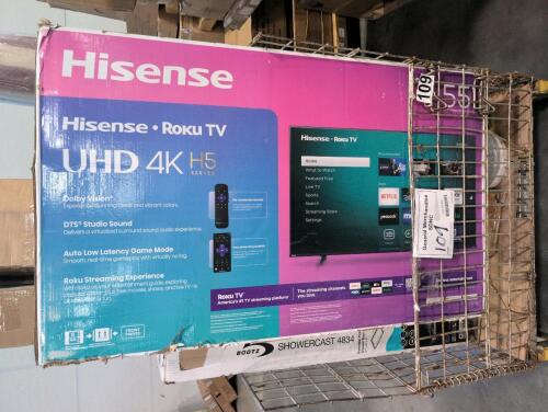 Hisense 55" tv, shower set base, ez up, blinds, BRONDEN rug, & Morea