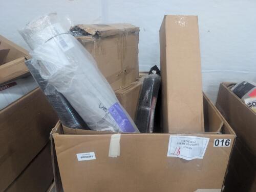 Rug, fencing, shelving, chair and more