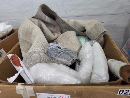 Rug, mattress, faux trees, tape pillows, chair pieces, fan blades, & More