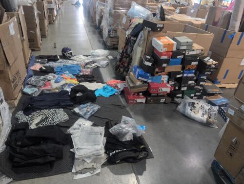 Some nicer clothing(approximately 153 total items, 44 pair of shoes, 46 clothing, 30 Adidas samples, 11 purses/bags, 12 vuori): vuori, Tory Burch, adidas, Justin, ariat, Tommy Bahama, Lacoste, timberland, boss, converse, adidas clothing, keen, sprayground