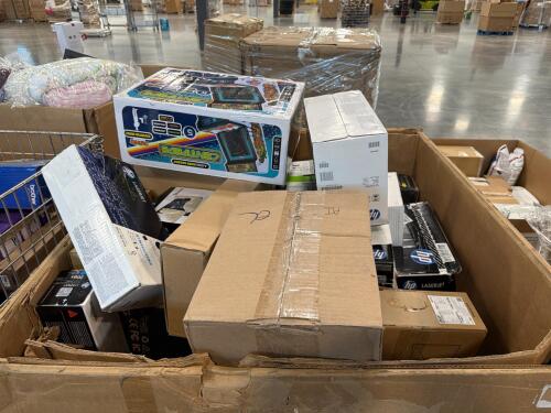 Electronics: Epson print ink cartridges, HP cartridges, multiple monitors, Samsung sound bar, centipede arcade game, LaserJet, and much more