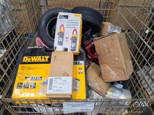 Industrial/automotive, Toro chainsaw, DeWalt mechanics tool set, SCHAEFFLER, motors, tires, tubular legs, fittings, fluke cat three 1500 V clamp meter and more