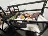 two shelves of archery equipment