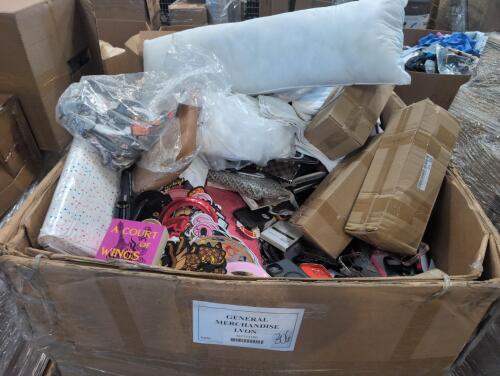 Phone cases out of box, pillow, bolts of fabric, hairdryer, towels bedding, tripod, keyboard, lots of patches, and more