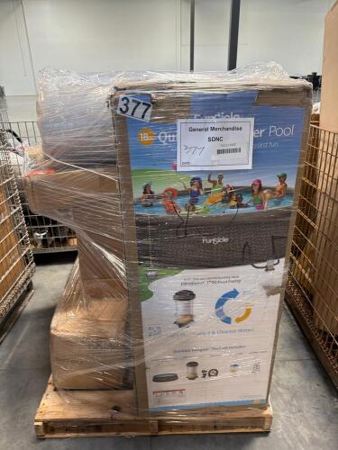 Funsicle 18-foot pool, rolled mattress, outdoor deck box, compression sofa