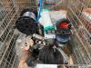Industrial and automotive items, small tire, cabling, muffler, brake rotor, large 40 lb dumbbell, and more