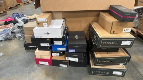 Some nicer clothing and shoes: P 448, Adidas, ARIAT, Adidas football hyperfast, Carl Lagerfeld, Alan Edmonds, TECOVAS, Vince Camuto, Tory Burch, TRREX, multiple pairs of Carl Lagerfield shoes, THOROGOOD, SIMMS, Georgia boot, Stanley backpack, SEC Tennesse