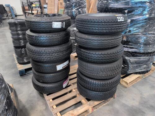 12 tires with wheels and rims