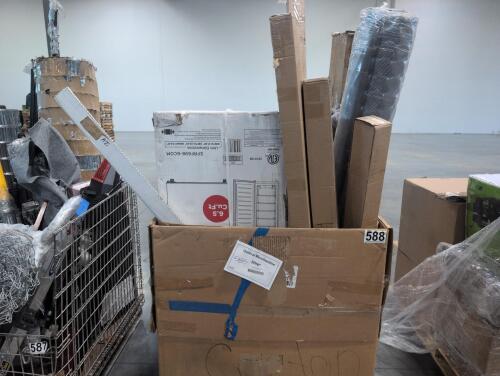 Crown shades, gate kit, mattress, roller shade, refrigerator, screen, and