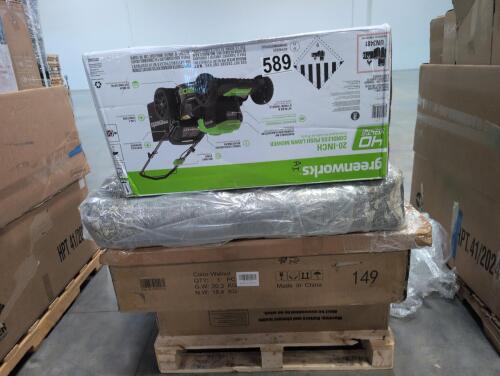 Green works lawnmower, 40 inch Vizio TV not tested condition unknown, & More
