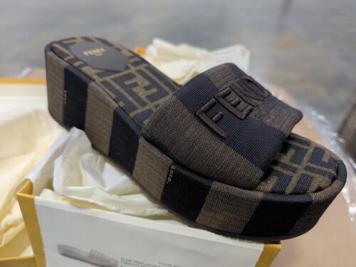 Fendi Sunshine Platform Slide Sandals, authentic