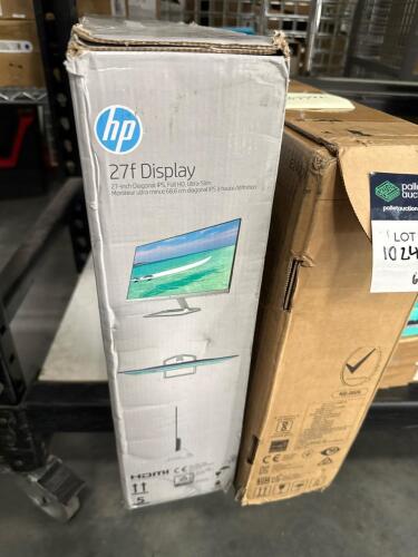 hp 27f display, Dell monitor and five keyboards