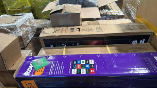 Roku 55 inch TV TCL 55 inch TV, Ash and Amber table, blinds, Tarp/signage? Storage bench