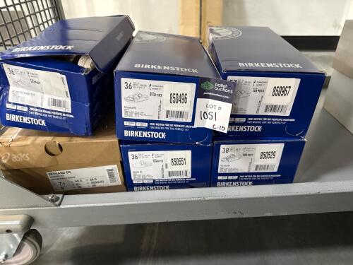 five pair of Birkenstocks and one pair of ASICS