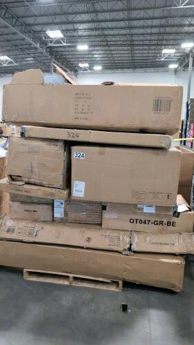 rolled mattresses, dining chair, and miscellaneous furniture