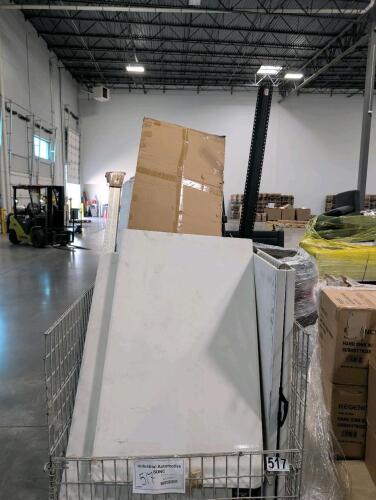 folding tables, Ford muffler part, shelving parts