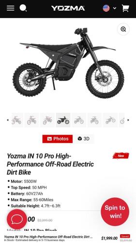 YOZMA IN 10 pro electric dirtbike, black