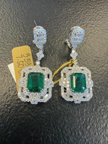 platinum diamond and emerald earrings, 7.5 carats emerald, 3.53 carats diamond