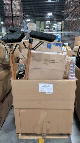 Brooms, American flags, callus remover, wall blush, colored pencils, blinds, paper towels, automatic RV toilet,