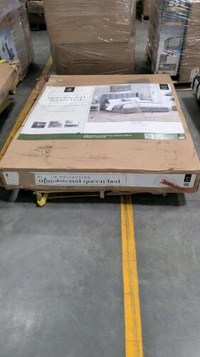HARLOW collection upholstered queen bed box does show damage