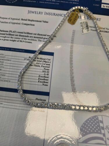 Platinum 37 carat total weight brilliant cut diamond necklace