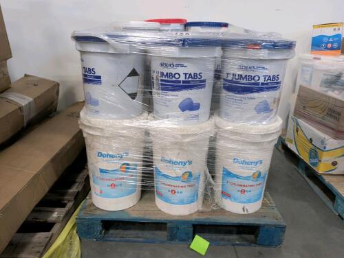 pallet of chlorine and pool cleaners