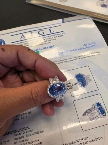 Platinum sapphire and diamond ring set