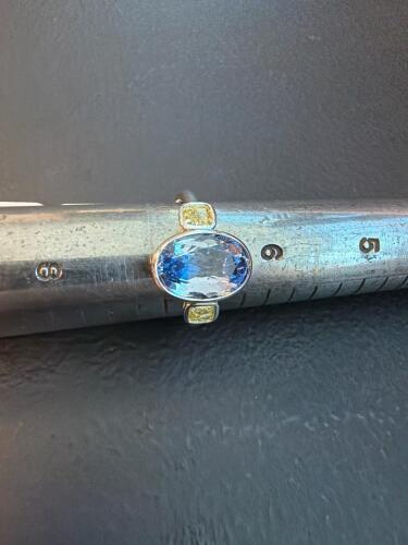 Platinum sapphire and diamond ring