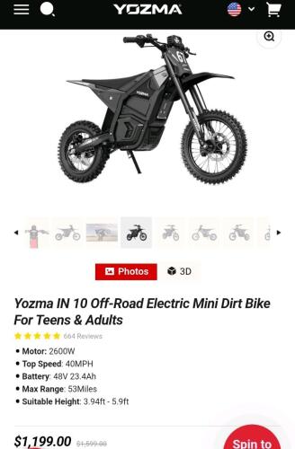 YOZMA IN 10 electric dirtbike, black
