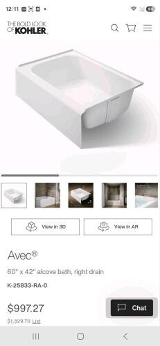 kohler 25833-ra-0 bath in white and black