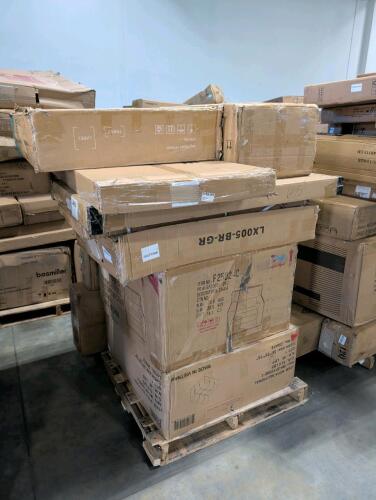 Chair, sofa sectional piece, cornhole boards, miscellaneous furniture