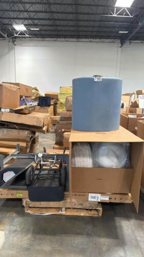 Emergency water tank, dolly, pitch hopper, miscellaneous furniture
