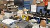 Shipping station contents , zebra scanners, computer monitors, multiple scales, filing cabinet, totes, labels, fans, desk/tables - 3
