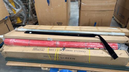 Projector screen, scaffolding pieces, Zeus X fishing rod, pole, Carpet, & More