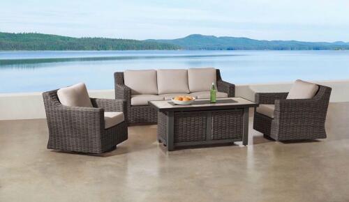 BRECK collection four piece seating set with fire pit, dark color