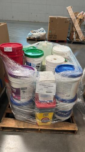 pallet of pool cleaners and chemicals