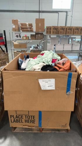 clothing, some patagonia, low-rise boot cut denim, sweatshirts, shoes, multiple pairs of hiking socks, one Lulu jacket that I know of, main sweatshirts, FootJoy golf shoes, scarves, and much more