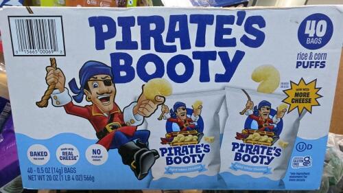 Big box store in a box: pirate booty, skinny pop, raisin bran, taco seasoning, fig newtons, diced mangoes, peanut butter, honey, stove top, Doritos, protein, coffee, Campbell soup, Folgers, grits and much more