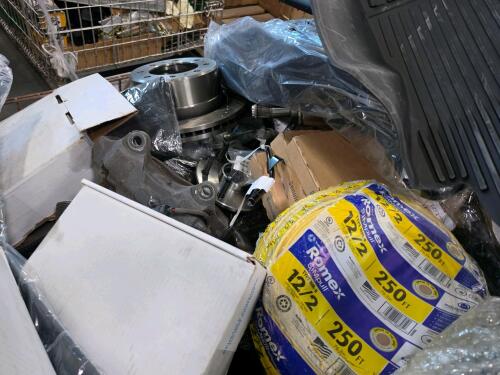 Industrial/automotive, seat, car parts, brake rotors, brake calipers, strata assembly, rolls of ROMEX, Ford parts, brackets, & More