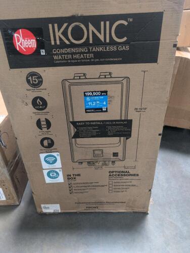 RHEEM IKONIC condensing tankless gas water heater, ECOHS200IN, natural gas ultra low NOX