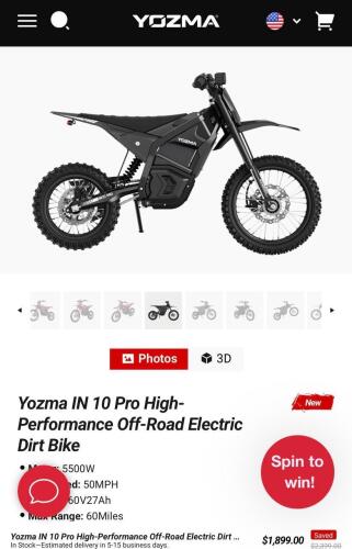 Yozma IN 10 Pro electric dirtbike does not include battery