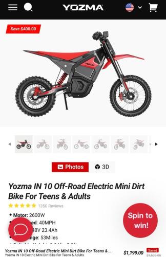 YOZMA IN 10 electric dirtbike, red