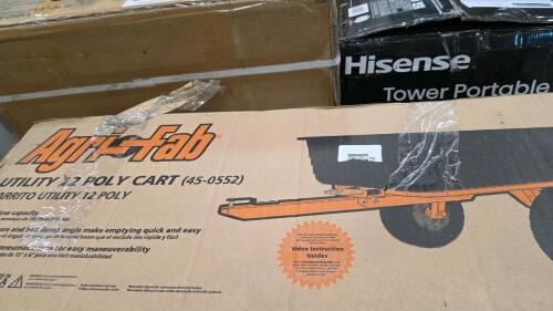 Miscellaneous furniture, Reid pipe tools, rolled plastic I fab utility cart, high sense tower air conditioner, & More