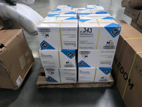 Pallet of safety zone blue powder free examination gloves