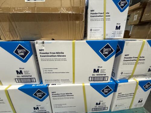 Pallet of safety zone blue powder free examination gloves