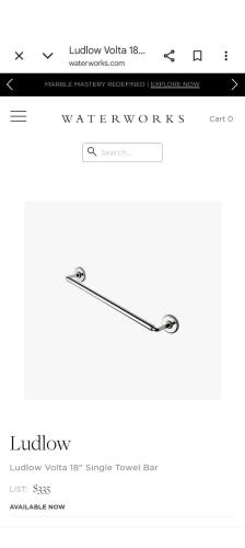 (4) waterworks Ludlow Volta 18" single towel bar in nickel